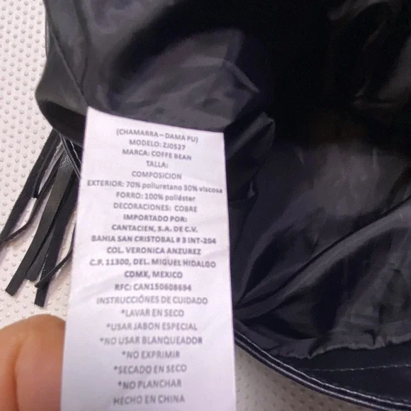 Coffee Bean Star Studded Faux Leather Fringe Black Moto Motorcycle Jacket Medium - Picture 13 of 13